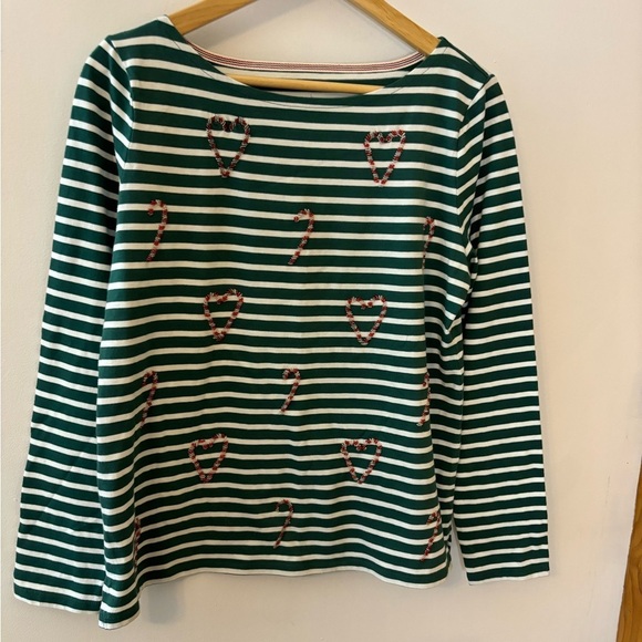 Talbots Striped Candy Cane and Heart Beaded Top - Picture 1 of 8